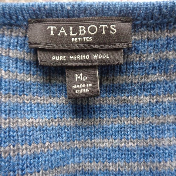 Talbots Merino Wool Blue Striped Open Sweater MP Two Front Pockets - Picture 6 of 6